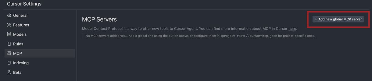 Cursor nastavení MCP serveru