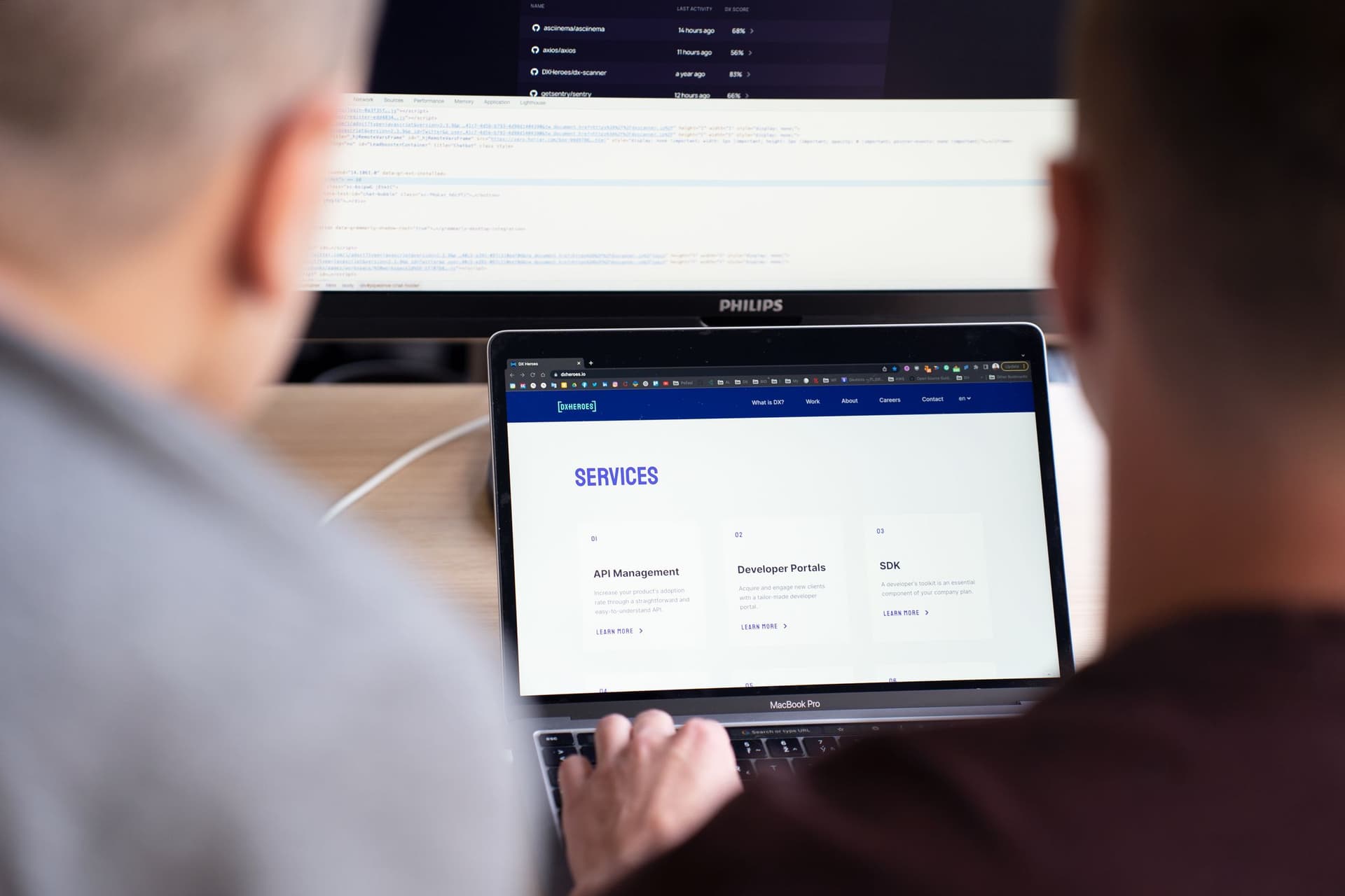 Two People Looking at Monitor Services